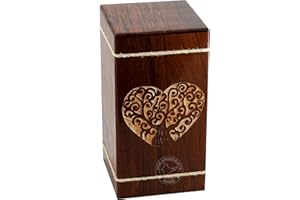 Hind Handicrafts Herzförmige Holzurne für menschliche Asche für Erwachsene, groß – Rosenholz-Urne für Asche – Beerdigungsurne für Kolumbarium – Beerdigungsurnenbox (Rosenholz, 750 Kubikzoll)