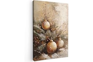 MuchoWow© Impression sur Toile Decoration Murale Peinture 80x120 cm Tableaux Art Décoratif Muraux Cadeau Noel Décoration Chambre Noël - Boules - Or