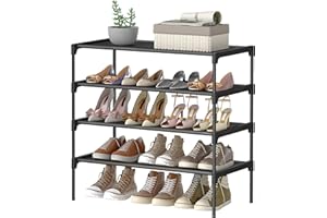 ‎SONGMICS SONGMICS 4-poziomowy stojak na buty, uchwyt na buty, przedpokój, korytarz, oszczędność miejsca, 29,7 x 62,3 x 70,5 cm, metalowa rama, półki z włókniny, kolor czarny atramentowy LSH024BH01