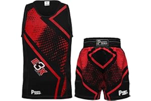 PSS Boxing Uniform Short and Vest (Two-Piece) – Pro Training and Sparring Fight Boxing Competition Gear Lightweight, Breathable & Moisture-Wicking Fabric for Boys & Girls