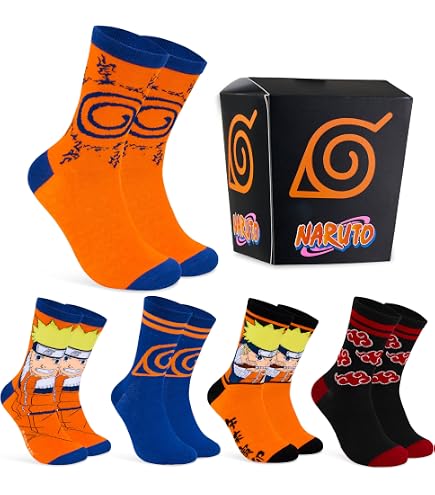 Naruto Set Regalo 5 Paia Calzini Uomo - Multicolore Con Personaggi E Simboli - Taglia Unica 38-43 - 80% Cotone