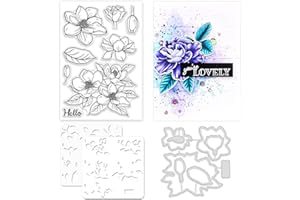 ORIGACH Timbres de Fleurs de Magnolia Réalistes et Pochoirs à Colorier pour la Fabrication de Cartes Album Arts Artisanat Fournitures