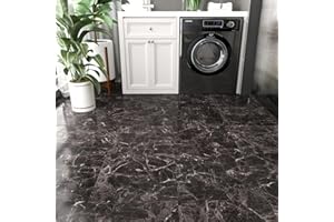 Yullpaper 24 PCS Lino Sol Lavable Dalle PVC Adhesive Sol, Motif En Marbre Noir Clair Parquet Adhesif Sol 30cmx30cm, Salon Chambre Revetement de Sol PVC Marbre Lino Sol Adhesif Dalle Autocollante Sol