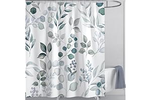 LIVETTY Shower Curtain Green Leaves Shower Curtains 180x180cm Drop Nature Woodland Shower Curtain for Bathroom Quick-Drying Kitchen Curtains Machine Washable with 12 Hooks