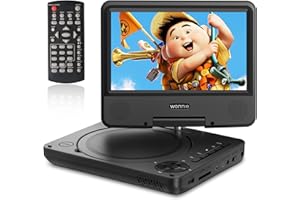 WONNIE 9.5" Portable DVD Player with 7" HD Swivel Screen for Kids and Car, Dual Stereo Speakers, Built-in Rechargeable Battery,Support SD/USB/AV-IN/AV-OUT