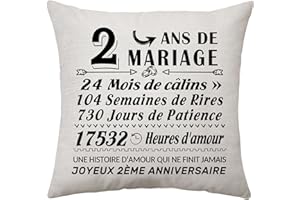 Aconesong 2 Ans de Mariage 2ème Anniversaire Housse de Coussin Décoration de 2e Anniversaire pour Couple Femme Mari Cadeau 2e d'anniversaire pour Papa Maman Grandpère Grandmère Soeur Ami (2ans)