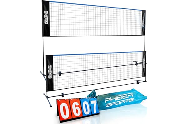PHIBER-SPORTS Filet de badminton - 420 cm - Hauteur réglable sur 3 positions + tableau d'affichage - Convient également comme filet de tennis, filet de volley-ball, piscine, tennis de football - Sac