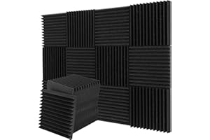 DUOJIN Lot de 12 panneaux acoustiques en mousse ignifuge pour studio, noir, 30 x 30 x 2,5 cm