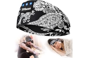TPfocus Cuffie per Dormire Bluetooth 5.2 Regalo Uomo & Donna,Sleep Headphones Sonno Cuffie Fascia Sportiva, Wireless Ricaricabile Cuffie Bluetooth Dormire per Correre (Stampato in bianco e nero)