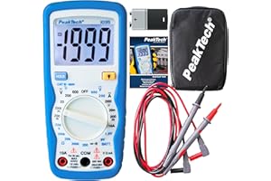 PeakTech 1035 - Multimètre Numérique RMS CAT III avec Voyant Lumineux, Testeur de Batterie, Voltmètre, Multimètre Portatif, Ampèremètre Électronique, Testeur de Continuité - Max. 600 V
