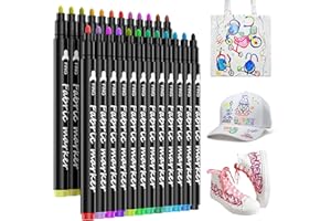 LUZOON 24 Couleurs Marqueurs Textile et Tissu, Marqueur Feutre Textiles Non-Toxique Feutres Indélébile - Idéal pour T Shirt Blanc, Sac Tissu, Tote Bag Vierge, Chaussures