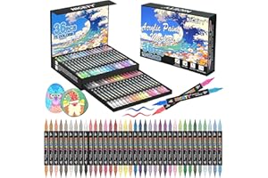 NICETY 72 Colores Rotuladores Acrílicos - 36 Marcadores de Punta Pincel para Pintar sobre Piedra, Madera, Vidrio, Cerámica - Doble Punta Doble Color Marcadores al Agua