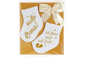 ‎GOLDPRINTZ goldprintz Schwangerschaft verkünden Oma - bedruckte Babysocken mit Postkarte zum Verschenken und Verschicken - du wirst Oma Überraschung - Handarbeit aus Deutschland