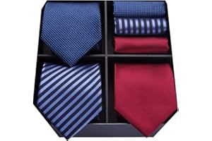 HISDERN Zestaw 3 szt. klasyczny elegancki męski jedwabny krawat zestaw krawatów i poszetka - wiele zestawów