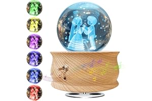 Wholede Kristallkugel Spieluhr, Hölzerne Spieluhren, Automatischer Farbwechsel Schneekugel, RGB Projektionsfunktion, Beruhigende Musik für Frauen Mama- Hochzeitsjubiläum