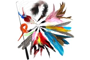 onebarleycorn Cat Feather Toys,Cat Toy Feathers for Indoor Cats Kitten Interactive Toys Retractable Cat Teaser Wand with 8 Refills