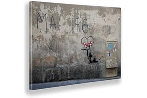 Giallobus - Cuadro - Banksy - MAI 1968 ratón - Lienzo - 70x50 - Listo para Colgar - Cuadros Modernos para el hogar
