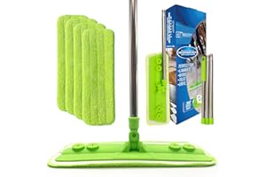 TDBS THE DUSTPAN AND BRUSH STORE Mopa de microfibra laminada para suelo – Limpia y polvo laminado de madera y suelos de baldosas, el limpiador perfecto para tu hogar – Incluye 4 cabezales de microfibra