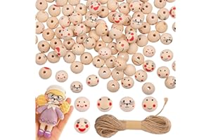 ZEPHYRCRAFT 100 Stück Holzperlen mit Gesicht - 20 mm Holzkugeln mit Loch - Große Holzperlen Natur zum Basteln Auffädeln Makramee, DIY Schmuck für Glückswürmchen(drei Arten von Gesichtern mit 10 Meter Schnur)