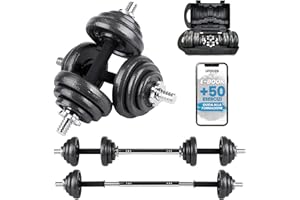 unycos - Manubri Regolabili con Dischi 15-50 kg【E-Book + Valigetta】Coppia di Pesi con Barra di Collegamento Antiscivolo per Uomini/Donne, Allenamento, Palestra in Casa, Fitness (Iron Transformer)