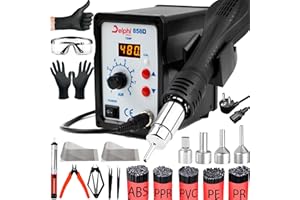DELPHI Stacja lutownicza na gorące powietrze, 700 W, 480℃, kompletny zestaw do precyzyjnego lutowania i spawania tworzywa sztucznego, stacja do lutowania z wyświetlaczem LED, zestaw 22 szt