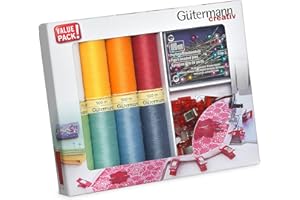 Gutermann Creativ Coselotodo - Ensemble de 8 bobines de 100 m + 15 pinces à tissu + épingles à tête de perles colorées PRYM, couleurs assorties