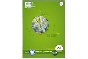 ‎STAUFEN Staufen Green Collegeblock - DIN A4, Lineatur 26 (5mm kariert mit Rand), 80 Blatt, 4-fach Lochung, premiumweißes 70g/m² Recyclingpapier, 1 Stück