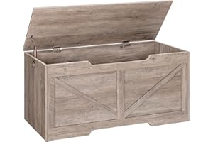 HOOBRO Cassapanca, Panca Contenitore per Bambini, con Cerniere di Sicurezza, Grande Piano, Manico Incorporato, Poggiapiedi, Baule per Giocattoli, Sgabello, 110 cm, Grège EBG772CW01