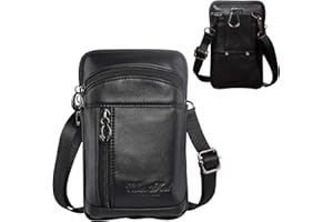 HENGWIN Męskie skórzane torby na ramię, małe kabury na telefon komórkowy, torebka, saszetka, nerka, z karabińczykiem, klips, szlufka na pasek, Czarny, S, torby na ramię