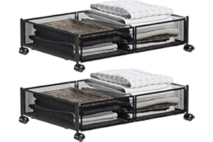 MISNODE Lot de 2 boîtes de rangement sous le lit, avec roulettes, assemblage sans outil, en métal, pour chambre à coucher, Noir