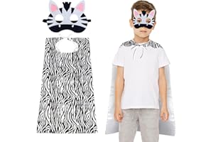 DKINY 2 Piece Kids Zebra Costume, Cape & Eyemask, Fancy Dress Outfit Cosplay Accessories for 80-115cm Boys Girls World Book Day Animal Theme Birthday Party