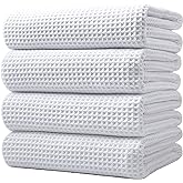 Polyte Waffle Microfiber Bath Towel Quick Dry 430 gsm 30x60 in | 4 Pack, Oversized, Lint Free, Body Towel, 85% Polyester/15%