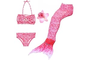 DAXIANG 3 Pièces Maillot de Bain Fille Queue de Sirène Princesse Séchage Rapide Bikini Piscine Enfant (120(4-5 Ans), Rose)