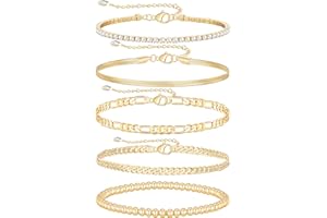 MOROTOLE 5PCS Set di bracciali placcati oro 14K per donna Uomo Bracciale elasticizzato ipoallergenico regolabile Catena a maglia piatta spessa cubana Bracciali in oro punk Gioielli regali per donne Ragazze
