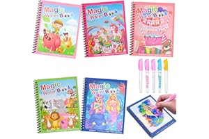 sprecenk 5 Pezzi Libro Magico da Colorare Acqua, Libro da Colorare con Acqua, Riutilizzabile Libri ad Acqua Colorare Magic Water Coloring Book Bambini Educativo Giocattolo Regalo dai 3 4 5 6 7, D
