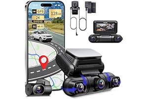 Rhorawill 4-Canaux Dashcam,360° Camera Voiture Avant Arrière Gauche Droite,Radar à Micro-Ondes Détection de Mouvement Mode Parking Caméra Embarquée Infrarouge,5G WiFi GPS,Gratuit 128GB,Hardwire Kit