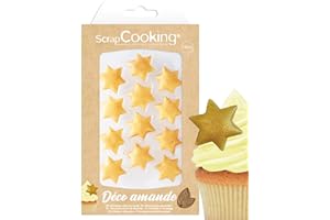 ScrapCooking - Décos en Pâte d’Amande « Étoiles Dorées » - Décorations Alimentaires pour Bûches & Gâteaux - Décors Comestibles Pâtisserie - Noël, Anniversaire, Or - 7605