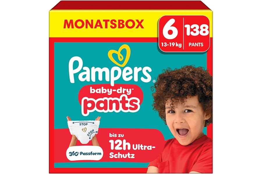 Pampers Baby-Dry Pants Größe 6, 138 Windeln, 13kg-19kg, 360° Passform hilft, Auslaufen zu verhindern