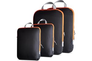 OW-Travel Łatwe do Zorganizowania Kompresyjne Kostki do Pakowania Walizek. 2 Średnie 2 Duże Kostki Podróżne do Torby Plecaka Bagażu. Akcesoria Podróżne Niezbędne na Wakacje. 4 szt. C Zarny
