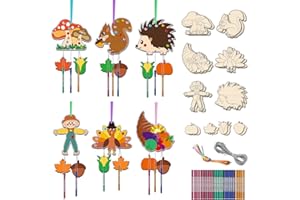 NOURDOM 12tlg DIY Windspiel Bastelset Kinder, Holz das Erntedankfest Windspiele zum Bemalen mit Hängendem Klangspiele Kreativsets mit Diamant Aufkleber Geburtstag Geschenke für Mädchen Jungen