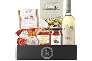 ‎FABELHAFTE GESCHENKE Präsentkorb Italia mit italienischem Weißwein, Pasta, Sugo, Focaccine, Gewürzmischung und Amaretti | für einen italienischen Abend zu zweit | Ein Weingeschenkset für Männer und Frauen