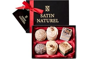 SATINNATUREL Satin Naturel Idee Regalo Donna - 6x Bombe da Bagno con Burro di Karite e Oli Essenziali - Compleanno - Confezione Regalo di Lusso