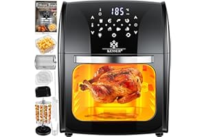 Kesser® XXL Airfryer Friteuse à air chaud 9 en 1 – Barbecue rotatif – Déshydrateur automatique – Micro-ondes – Livret de recettes – Tournebroche – 1800 W Barbecue sans graisse sans huile 8 programmes