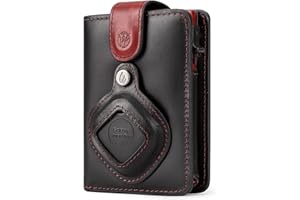 Will Fire® MagFlap® MultiTag | Airtag Android Wallet für Samsung Galaxy Smart Tag + Tile Chipolo ATUVOS Schlüsselfinder| Kartenetui | Geldbörse Leder | Magnetverschluss | Münz-& Scheinfach (Black-Red)