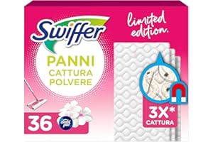 Swiffer Panni Cattura Polvere, 36 Panni Microfibra Dry, Rosa, Cattura Polvere e Sporco, Ottimo per Tutti i Tipi di Pavimenti e per i Peli di Animali, Giga Formato