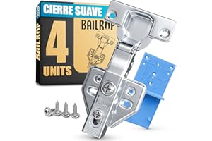 BAILROP Bisagras Puertas Cocina (4 Unidades) - Cazoleta 35 mm Rectas y Cierre Suave - Bisagras Armarios y Muebles Cocina de 110° amortiguadas con Freno - Totalmente solapadas