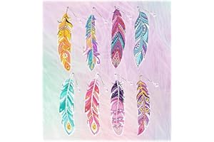CYCLYTE Diamond Painting Marque Page 8pcs, DIY Diamant Peinture Signets Bookmark, Marque-Pages Plume Avec Pendentif Accessoires de Diamant Cadeaux Artisanaux Anniversaire