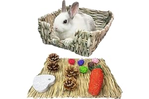 MSYU Bunny Grass Bed Portable Grass Bed Mat Hand-Made with Natural Straw Lightweight Paws Protection Bedding Nest Small Animals Chew Toys for Rabbit Guinea Pig Hamster Gerbil Chinchilla Mice (A)