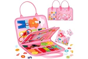 hahaland Busy Board Montessori - Tablero Montessori Juguetes Niños 3 Años, Portátil Activity Board Juguetes Niñas 3 Años Unicornio Regalo