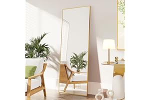 ‎FANYUSHOW FANYUSHOW Ganzkörperspiegel mit Golden Metallrahmen 150x40cm, HD Groß Wandspiegel mit Haken für Wohnzimmer oder Ankleidezimmer,Golden